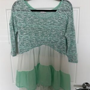 Green and White Knit Top